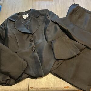GMI Woman Black Sheen Peplum Jacket Skirt Suit Set Church Outfit Sz 22W